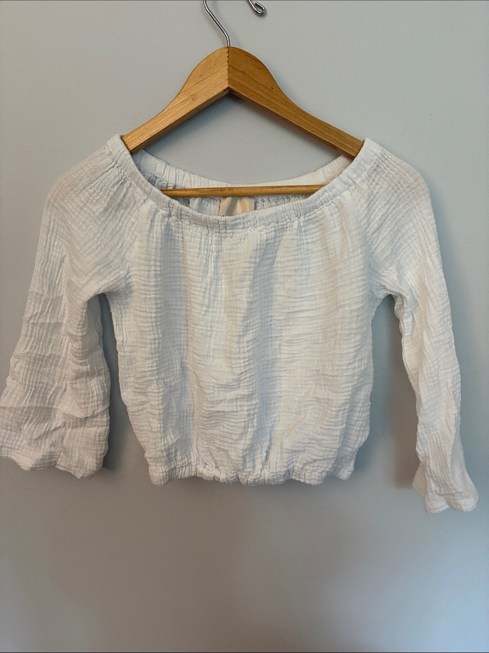 Women's White Gauze Peasant Blouse with Elastic Hem